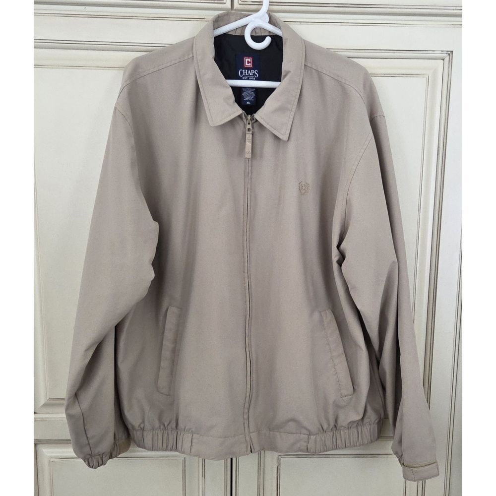 Men's Chaps Jacket Lightweight Bomber Style XL Golf Full Zip Khaki Light Beige